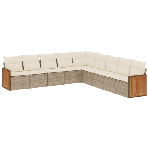 Ensemble de 9 pièces avec divan de jardin et coussins en rotin polyester beige VidaXL