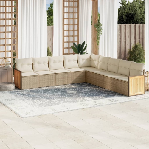 Ensemble de 9 pièces avec divan de jardin et coussins en rotin polyester beige VidaXL