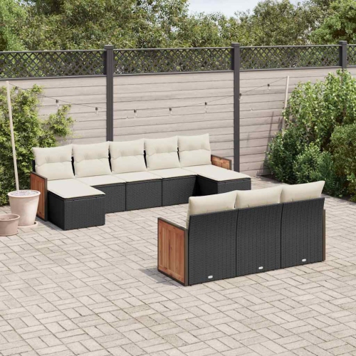 vidaXL 10 Piece Garden Sofa Set with Cushions Black Poly Rattan