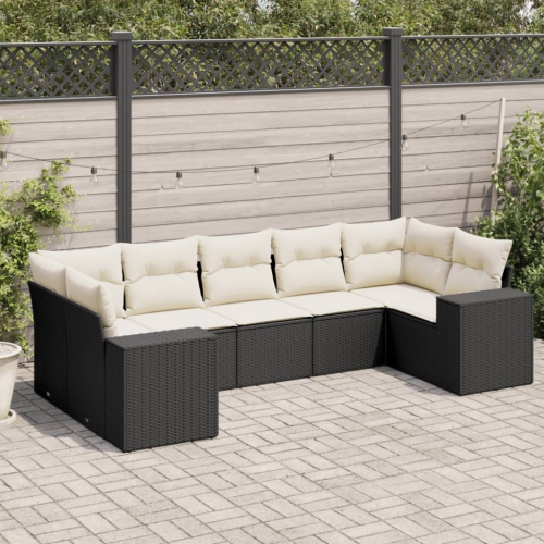 vidaXL 7 Piece Garden Sofa Set with Cushions Black Poly Rattan