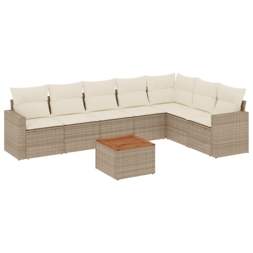Ensemble de 8 pièces avec divan de jardin et coussins en rotin polyester beige VidaXL