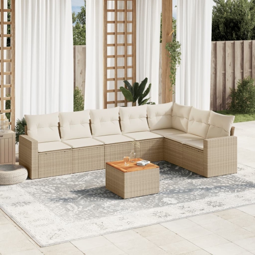 Ensemble de 8 pièces avec divan de jardin et coussins en rotin polyester beige VidaXL