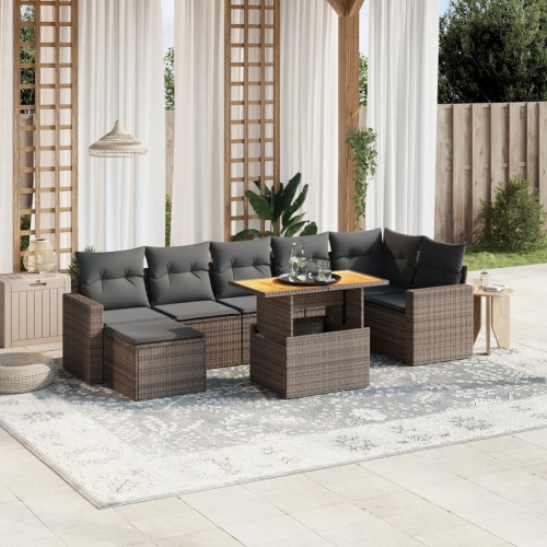 vidaXL 8 Piece Garden Sofa Set with Cushions Grey Poly Rattan