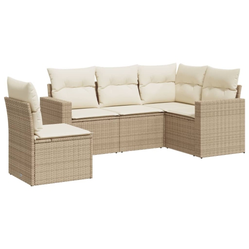 vidaXL 5 Piece Garden Sofa Set with Cushions Beige Poly Rattan