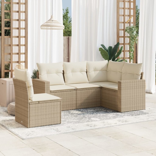 vidaXL 5 Piece Garden Sofa Set with Cushions Beige Poly Rattan