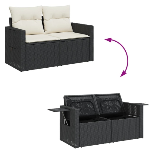 vidaXL 7 Piece Garden Sofa Set with Cushions Black Poly Rattan