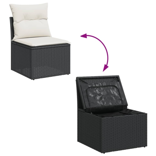 vidaXL 7 Piece Garden Sofa Set with Cushions Black Poly Rattan