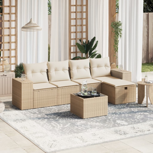 Ensemble de 6 pièces avec divan de jardin et coussins en rotin polyester beige VidaXL