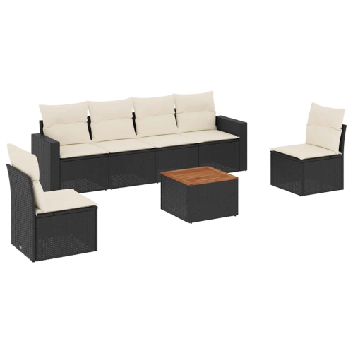 vidaXL 7 Piece Garden Sofa Set with Cushions Black Poly Rattan