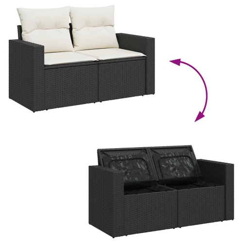 vidaXL 7 Piece Garden Sofa Set with Cushions Black Poly Rattan