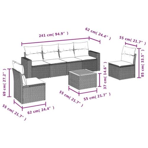 vidaXL 7 Piece Garden Sofa Set with Cushions Black Poly Rattan