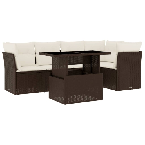 vidaXL 6 Piece Garden Sofa Set with Cushions Brown Poly Rattan
