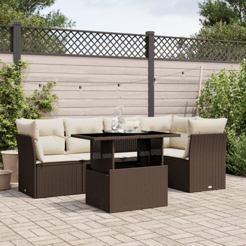 vidaXL 6 Piece Garden Sofa Set with Cushions Brown Poly Rattan