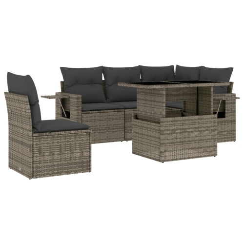 vidaXL 6 Piece Garden Sofa Set with Cushions Grey Poly Rattan