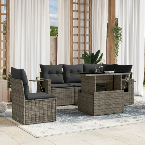 vidaXL 6 Piece Garden Sofa Set with Cushions Grey Poly Rattan