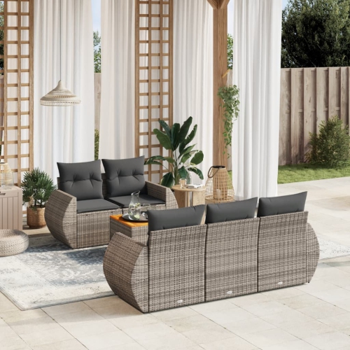 vidaXL 6 Piece Garden Sofa Set with Cushions Grey Poly Rattan