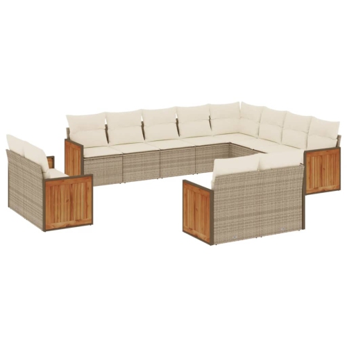 vidaXL 12 Piece Garden Sofa Set with Cushions Beige Poly Rattan