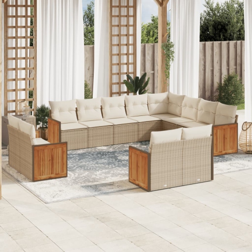 vidaXL 12 Piece Garden Sofa Set with Cushions Beige Poly Rattan