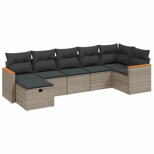 Ensemble de 7 pièces avec divan de jardin et coussins gris en rotin de polyester