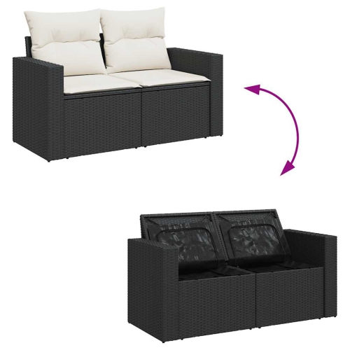 vidaXL 10 Piece Garden Sofa Set with Cushions Black Poly Rattan