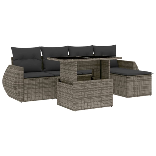 vidaXL 6 Piece Garden Sofa Set with Cushions Grey Poly Rattan