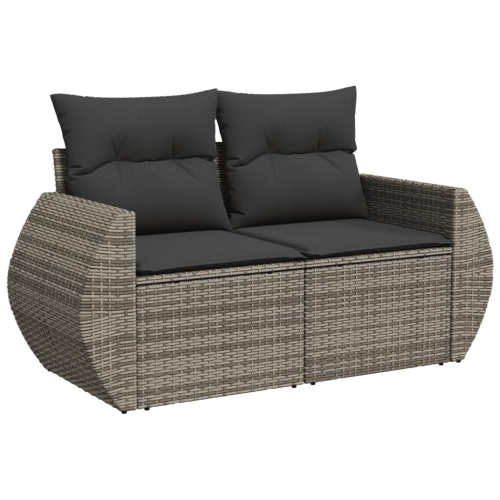 Ensemble de 6 pièces avec divan de jardin et coussins gris en rotin de polyester