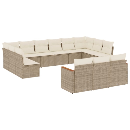 vidaXL 13 Piece Garden Sofa Set with Cushions Beige Poly Rattan