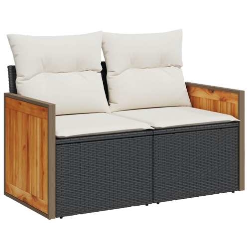 Ensemble de 9 pièces avec divan de jardin et coussins en poly/rotin/acacia noir VidaXL