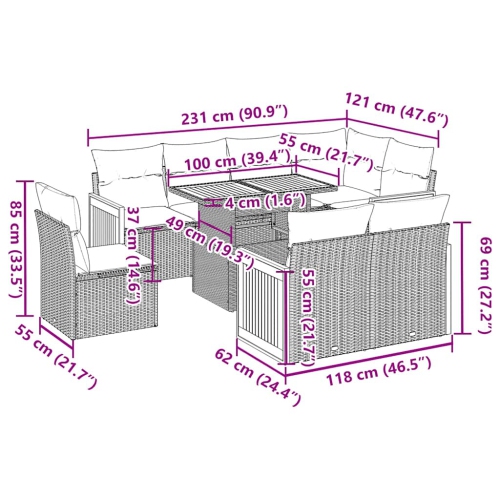 Ensemble de 9 pièces avec divan de jardin et coussins en poly/rotin/acacia noir VidaXL