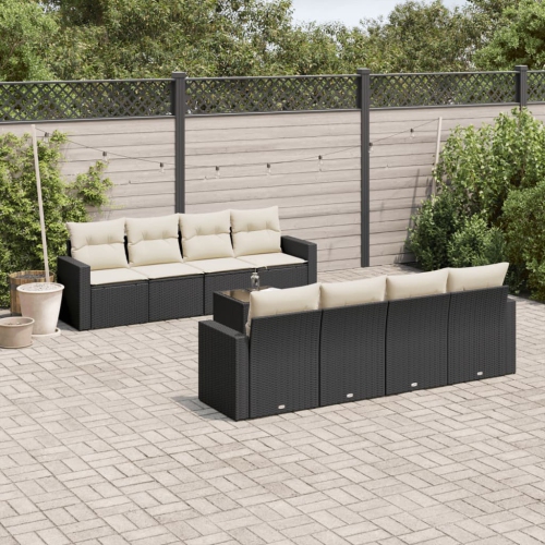 vidaXL 9 Piece Garden Sofa Set with Cushions Black Poly Rattan
