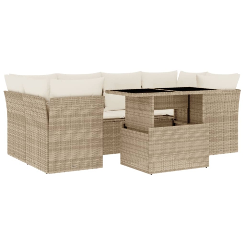 Ensemble de 7 pièces avec divan de jardin et coussins en rotin polyester beige VidaXL