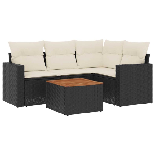 vidaXL 5 Piece Garden Sofa Set with Cushions Black Poly Rattan