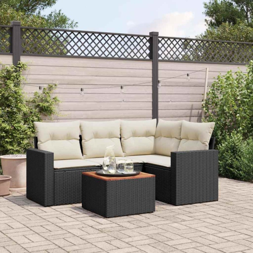 vidaXL 5 Piece Garden Sofa Set with Cushions Black Poly Rattan