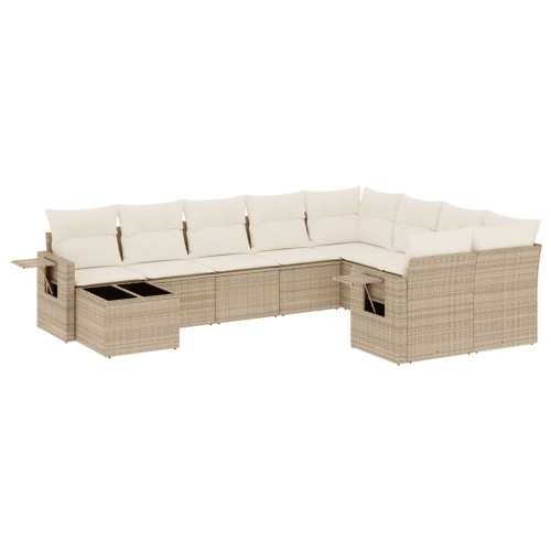vidaXL 10 Piece Garden Sofa Set with Cushions Beige Poly Rattan