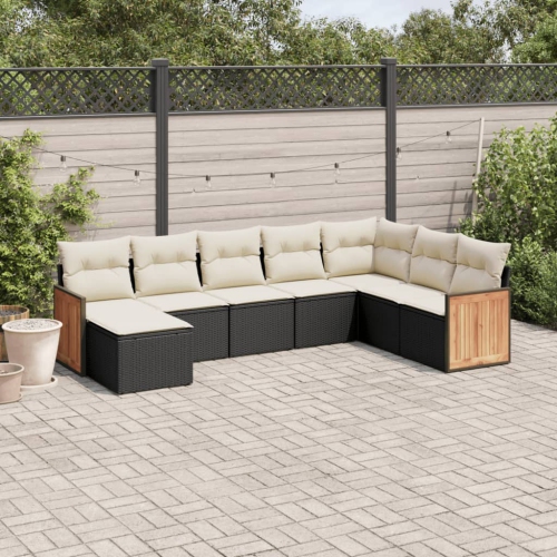 vidaXL 8 Piece Garden Sofa Set with Cushions Black Poly Rattan