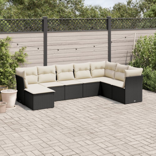 Ensemble de 8 pièces avec canapé de jardin et coussins en rotin de polyester noir VidaXL