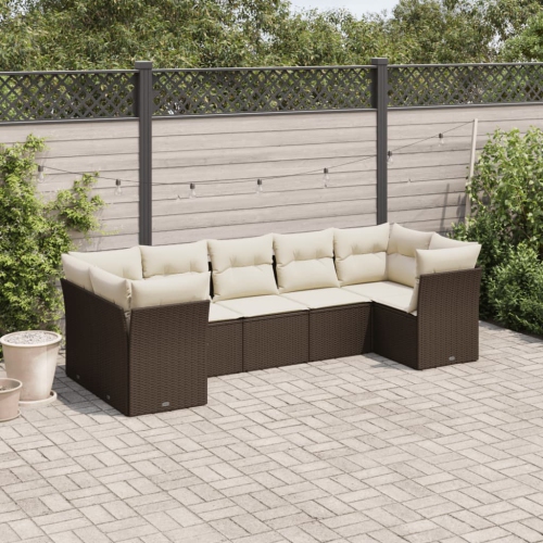 vidaXL 7 Piece Garden Sofa Set with Cushions Brown Poly Rattan