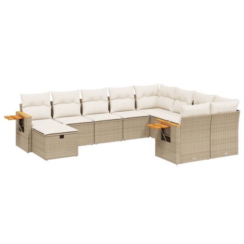 vidaXL 10 Piece Garden Sofa Set with Cushions Beige Poly Rattan