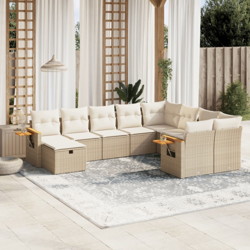 vidaXL 10 Piece Garden Sofa Set with Cushions Beige Poly Rattan