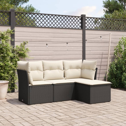 Ensemble de 4 pièces avec canapé de jardin et coussins en rotin de polyester noir VidaXL