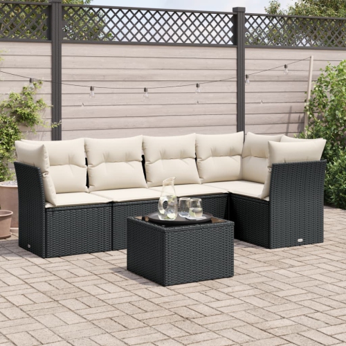 Ensemble de 6 pièces avec canapé de jardin et coussins en rotin de polyester noir VidaXL
