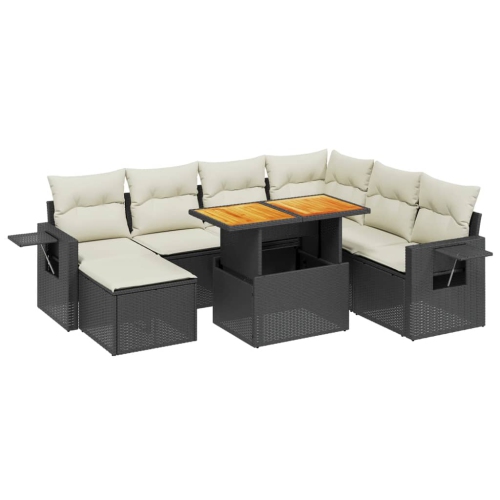 Ensemble de 8 pièces avec canapé de jardin et coussins en rotin de polyester noir VidaXL