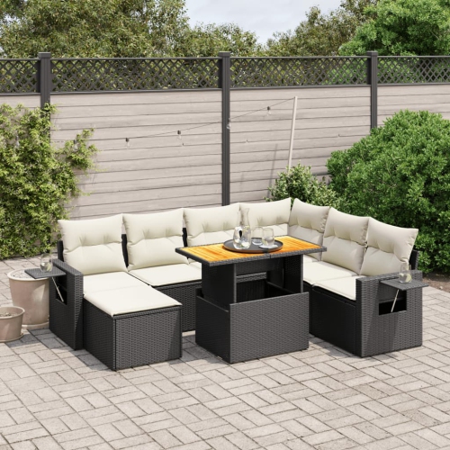 Ensemble de 8 pièces avec canapé de jardin et coussins en rotin de polyester noir VidaXL