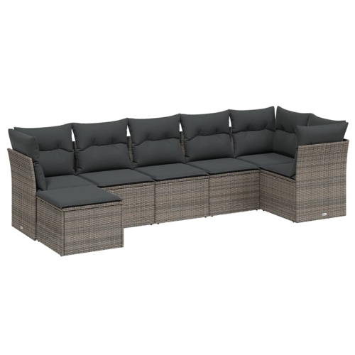 vidaXL 7 Piece Garden Sofa Set with Cushions Grey Poly Rattan