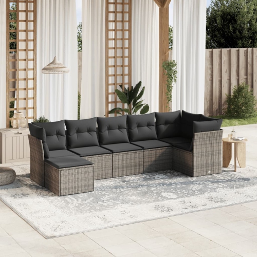 vidaXL 7 Piece Garden Sofa Set with Cushions Grey Poly Rattan