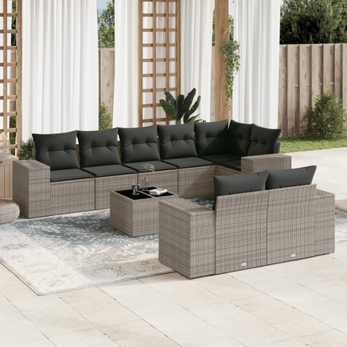 vidaXL 9 Piece Garden Sofa Set with Cushions Grey Poly Rattan