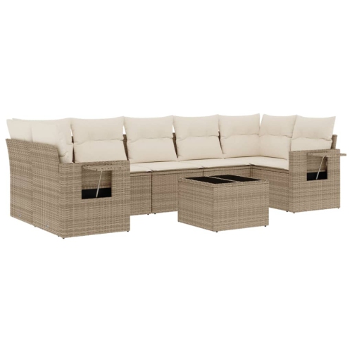 Ensemble de 8 pièces avec divan de jardin et coussins en rotin polyester beige VidaXL