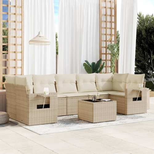 Ensemble de 8 pièces avec divan de jardin et coussins en rotin polyester beige VidaXL