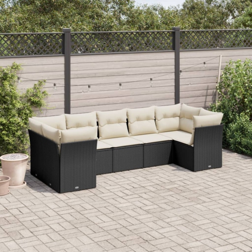 vidaXL 7 Piece Garden Sofa Set with Cushions Black Poly Rattan