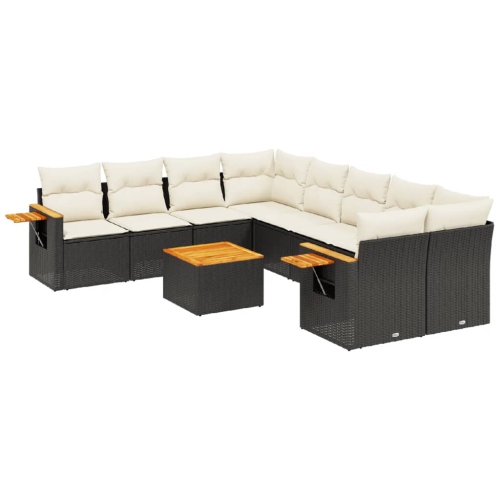 vidaXL 9 Piece Garden Sofa Set with Cushions Black Poly Rattan